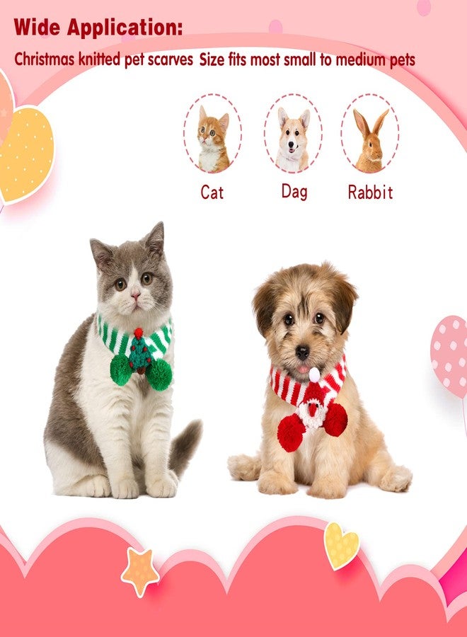 Kunyeah 2 Pieces Christmas Pet Scarf Striped Knitted Pet Collar with Pom-pom Winter Dog Neck Warmer Puppy Cat Costume Accessories Mini Knitted Scarf for Small to Medium Pets (Medium, Knitting) - Image 4